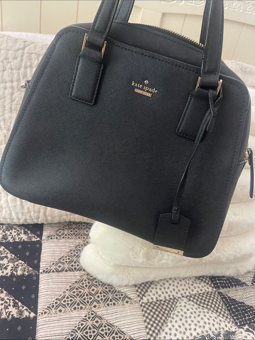 kate spade Black Saffiano Dome Satchel with Gold Hardware